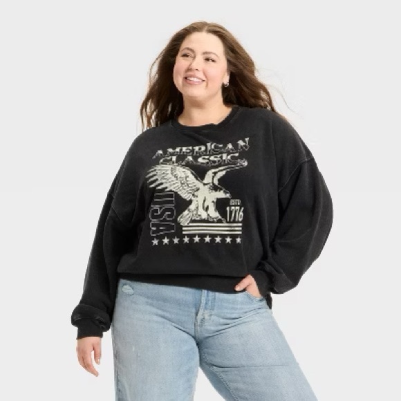 🎸 Zoe + Liv Black American Classic Sweatshirt  size L  🎸 - Picture 1 of 8